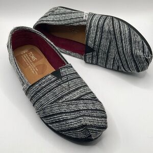 TOMS Metallic Stripe Textile Slip-Ons, Black/Silver, Size 6.5W